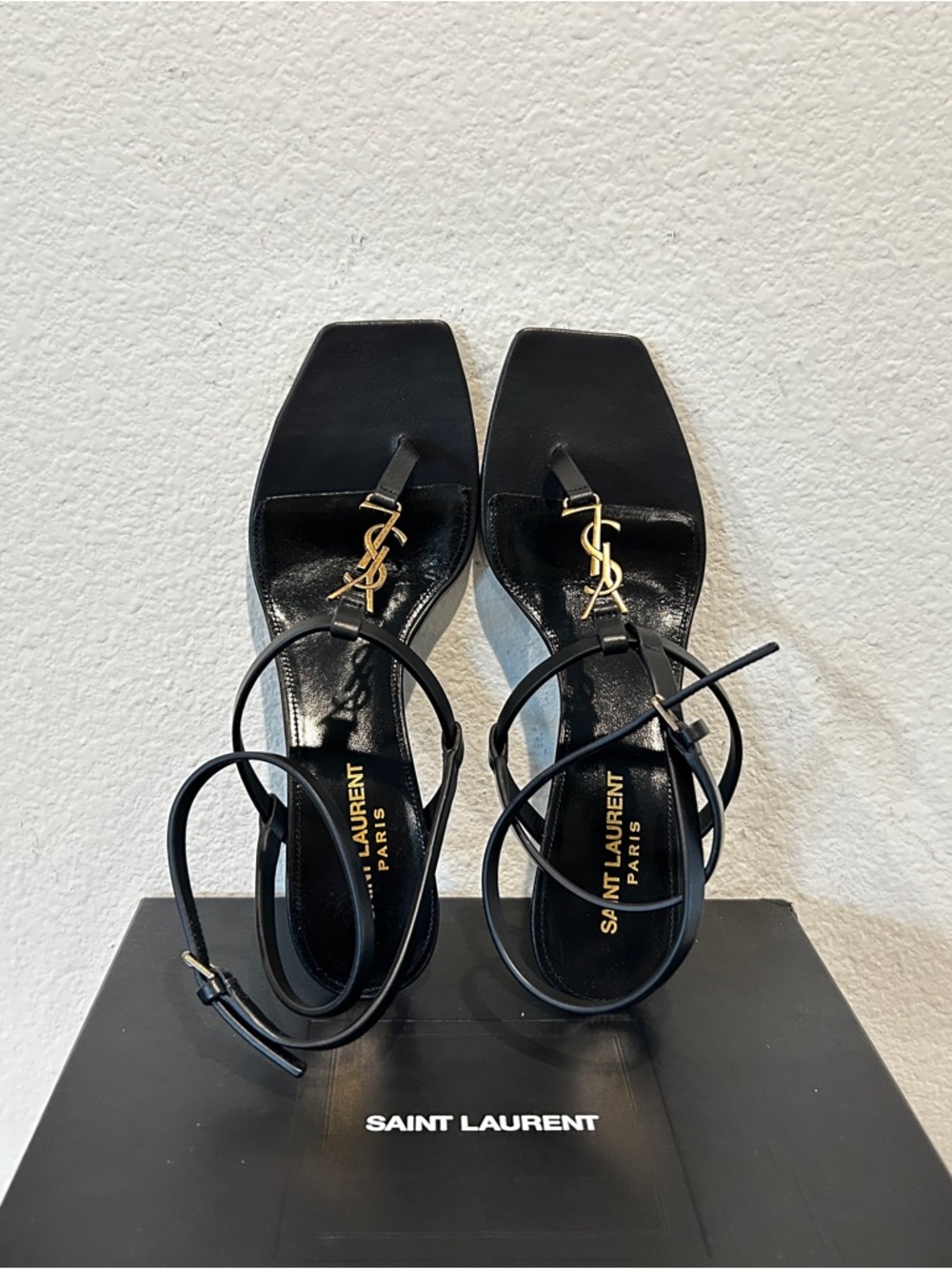 NIB SAINT LAURENT Cassandra 60 leather sandals Black, Size 37.5, Retail $1150 - Picture 5 of 8